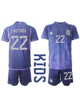 Argentina Lautaro Martinez #22 Dječji Gostujuci Dres kompleti SP 2022 Kratak Rukavima (+ kratke hlače)